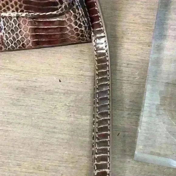 Charles David Leather Snakeskin Bronze Clutch Bag - Picture 6 of 16